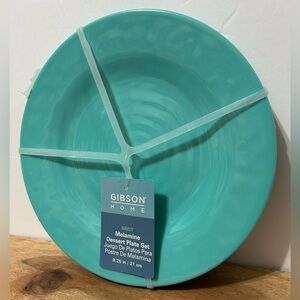 Gibson Home Set of 4 Turquoise Melamine Dessert  Plates 8.25” NEW